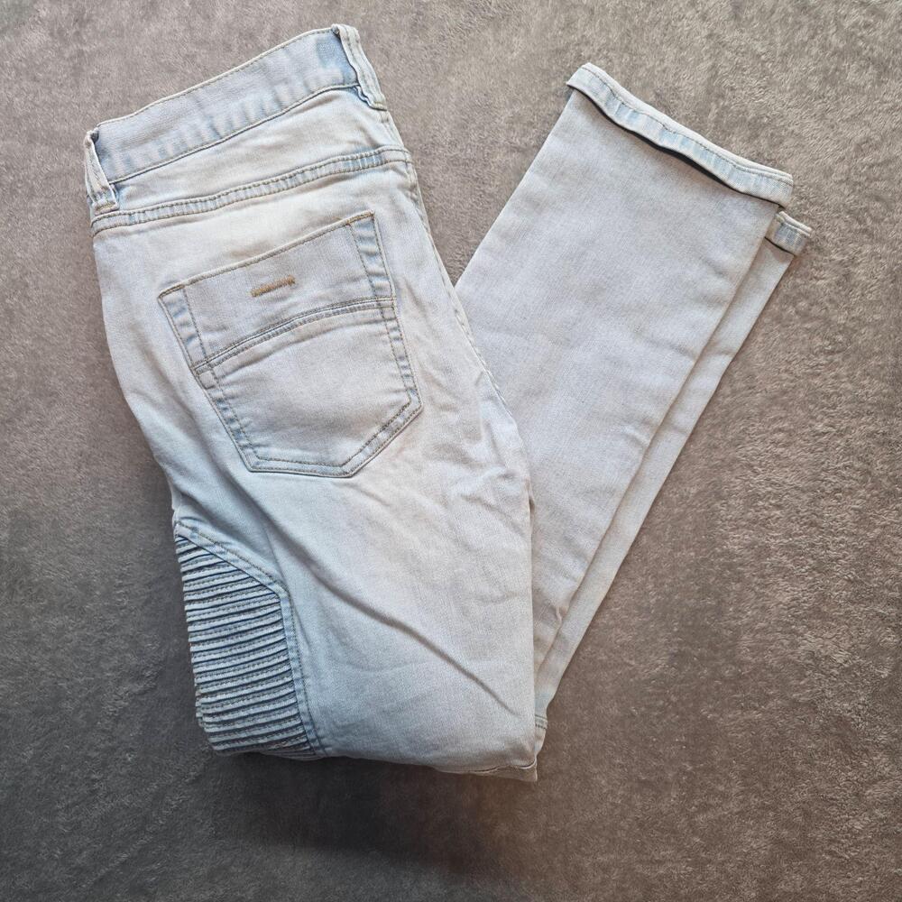 RSQ London Skinny Jeans Mens 31x30 Blue Light Wash Slim Moto Stretch Denim